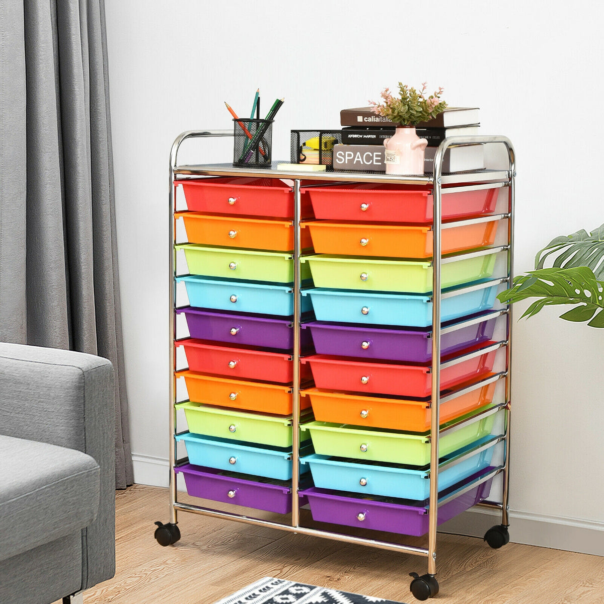 20-Drawer Rolling Storage Cart with Removable Drawers