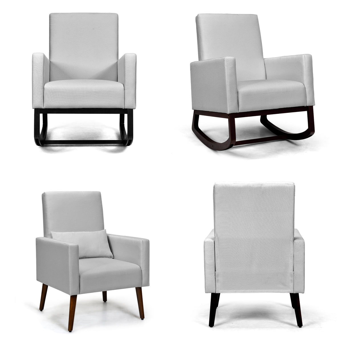 2-in-1 Fabric Upholstered Rocking Chair with Pillow