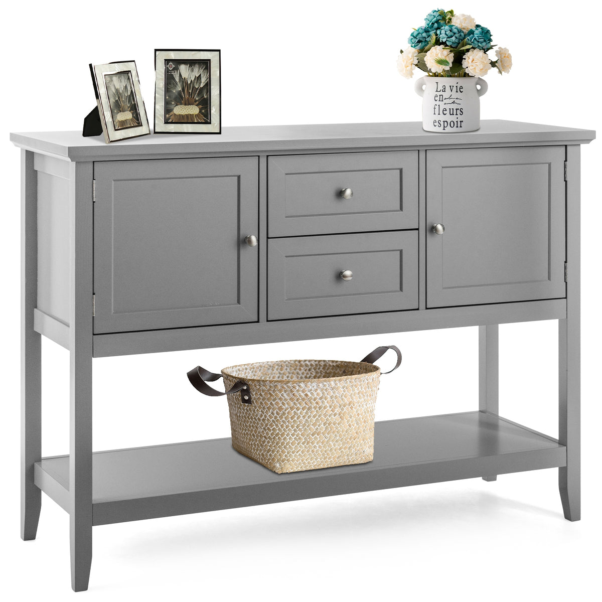 Wooden Sideboard Buffet Console Table with Drawers and Storage, Gray