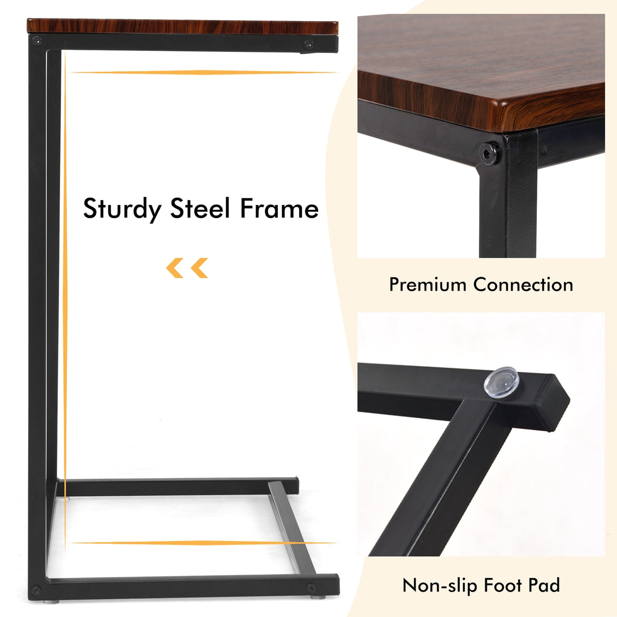 26 Inch Beside Sofa Laptop Holder End Stand Desk, Dark Brown