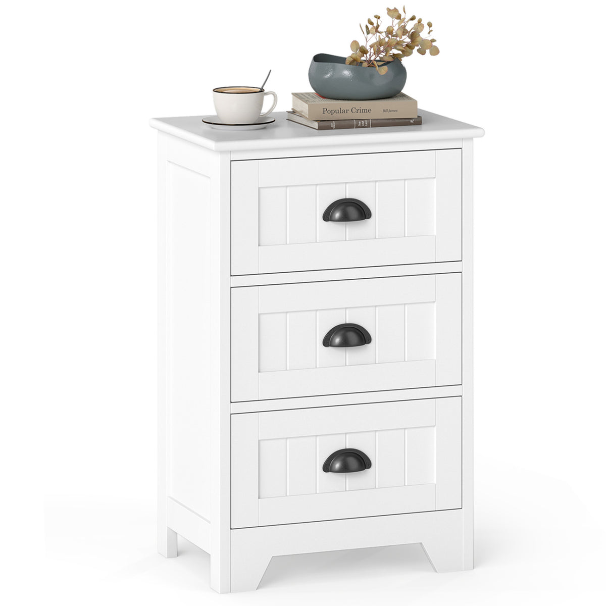 3 Drawers End Storage Wood Side Nightstand