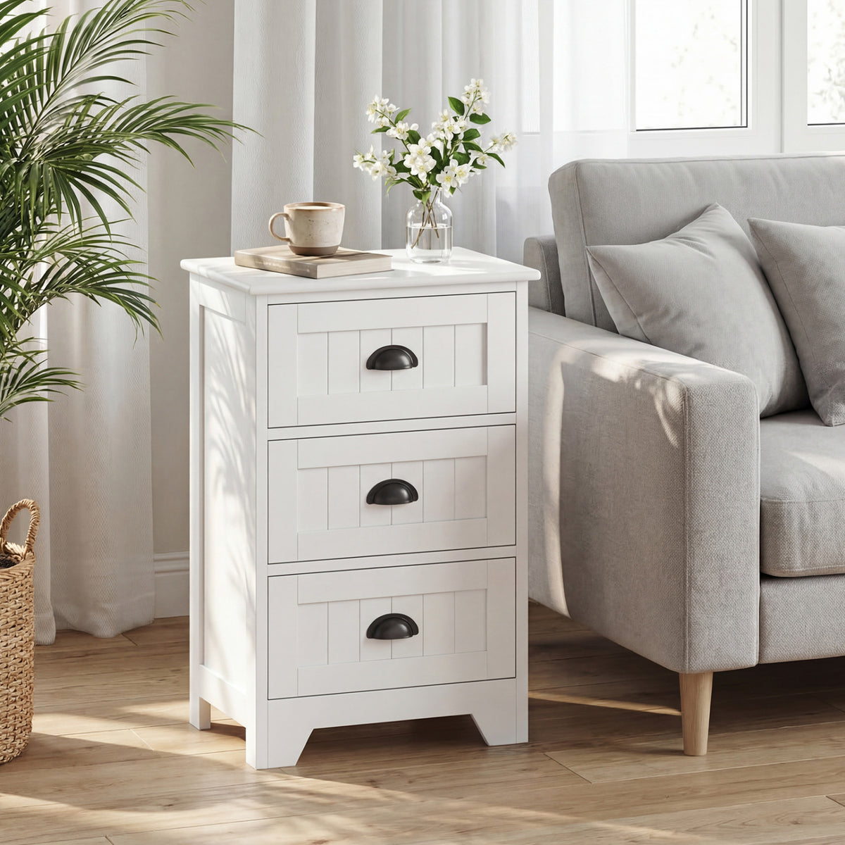 3 Drawers End Storage Wood Side Nightstand