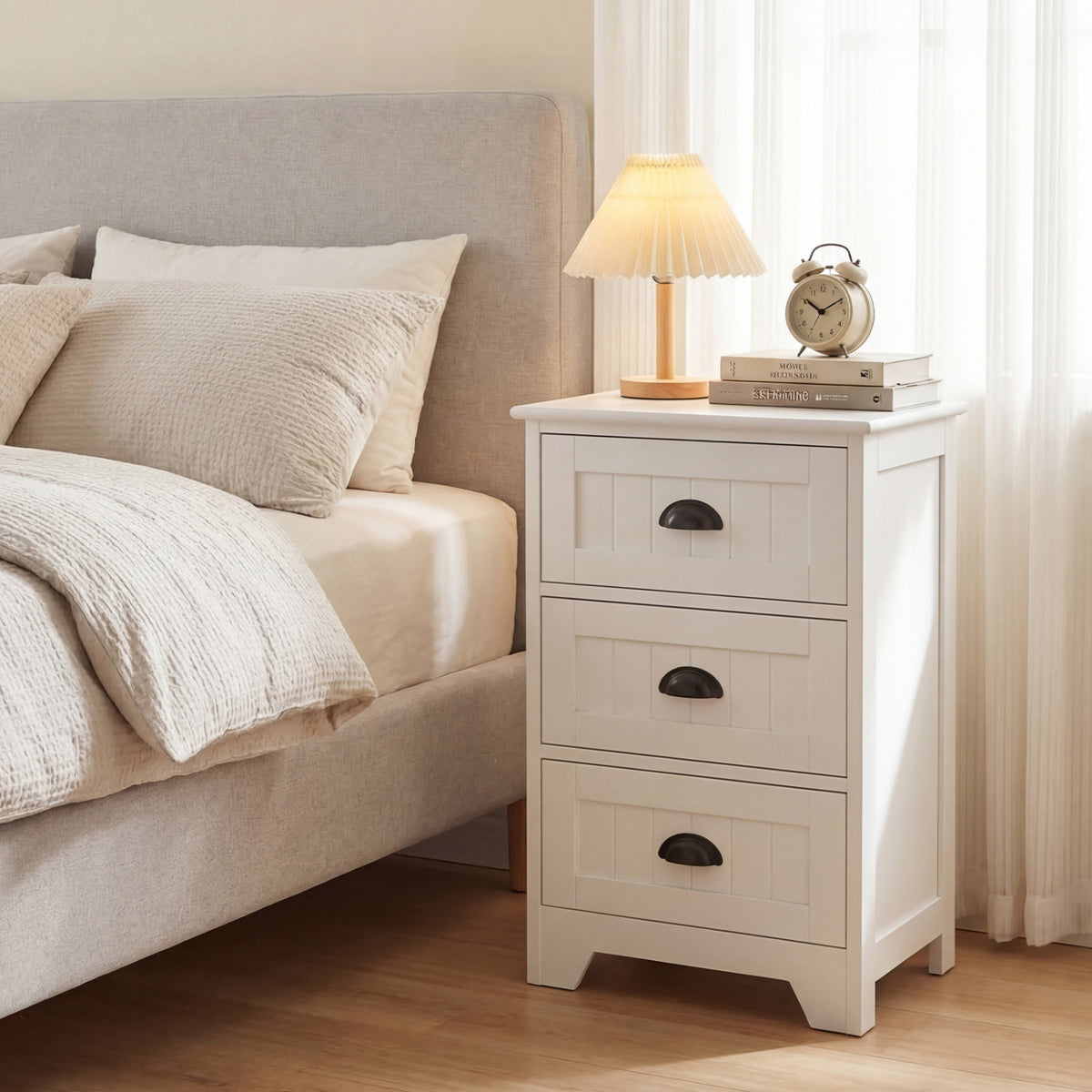 3 Drawers End Storage Wood Side Nightstand