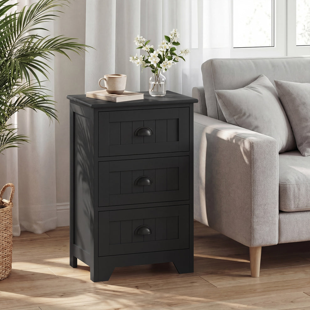 3 Drawers End Storage Wood Side Nightstand