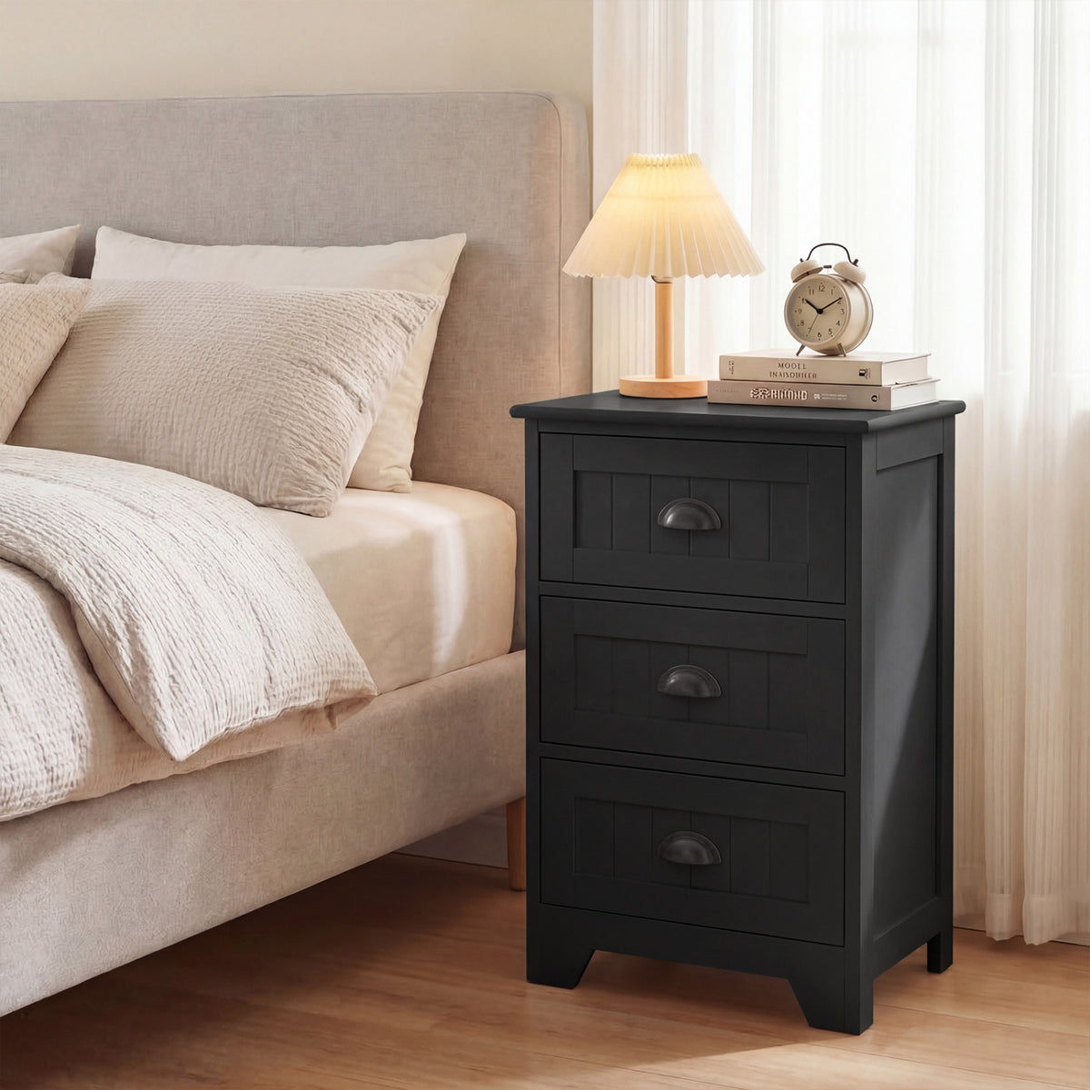 3 Drawers End Storage Wood Side Nightstand