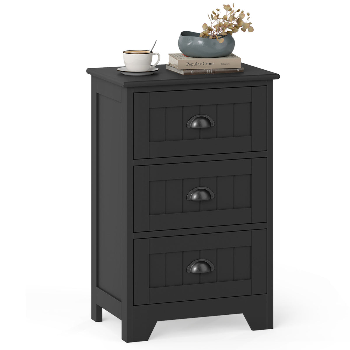3 Drawers End Storage Wood Side Nightstand