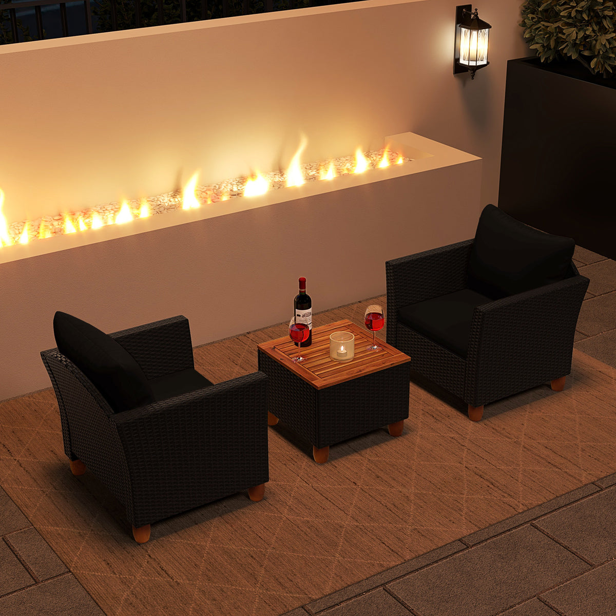 3 Pieces Outdoor Patio Rattan Furniture Set