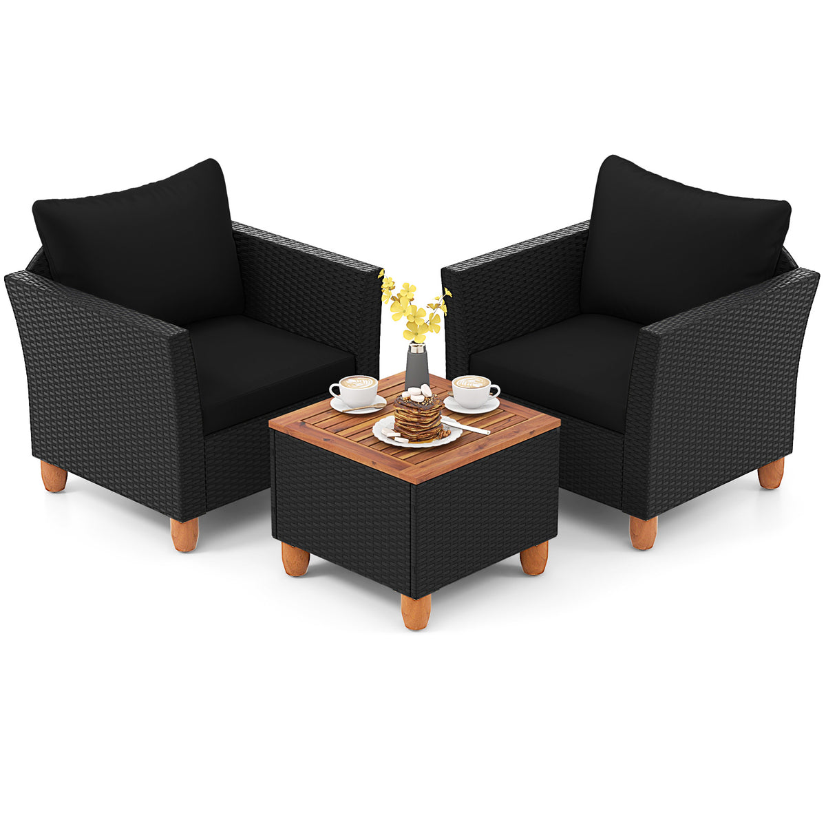 3 Pieces Outdoor Patio Rattan Furniture Set
