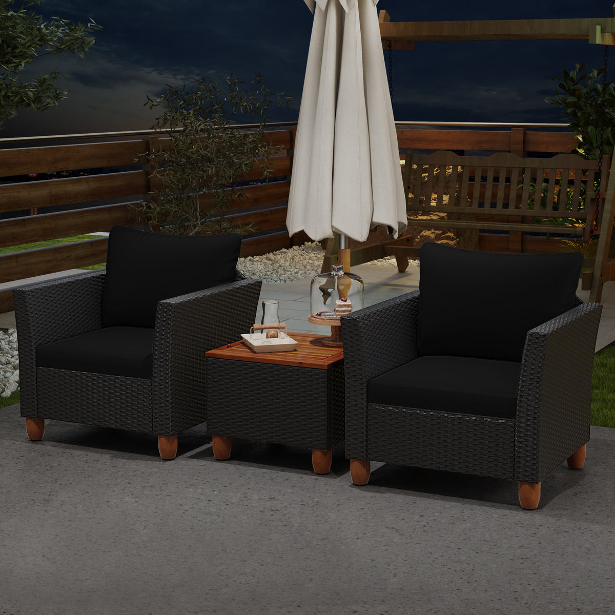 3 Pieces Outdoor Patio Rattan Furniture Set