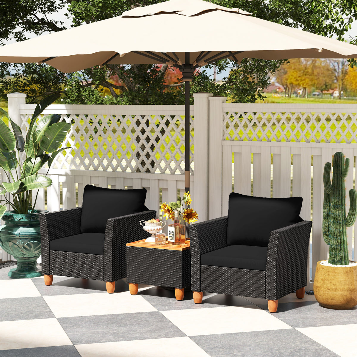 3 Pieces Outdoor Patio Rattan Furniture Set