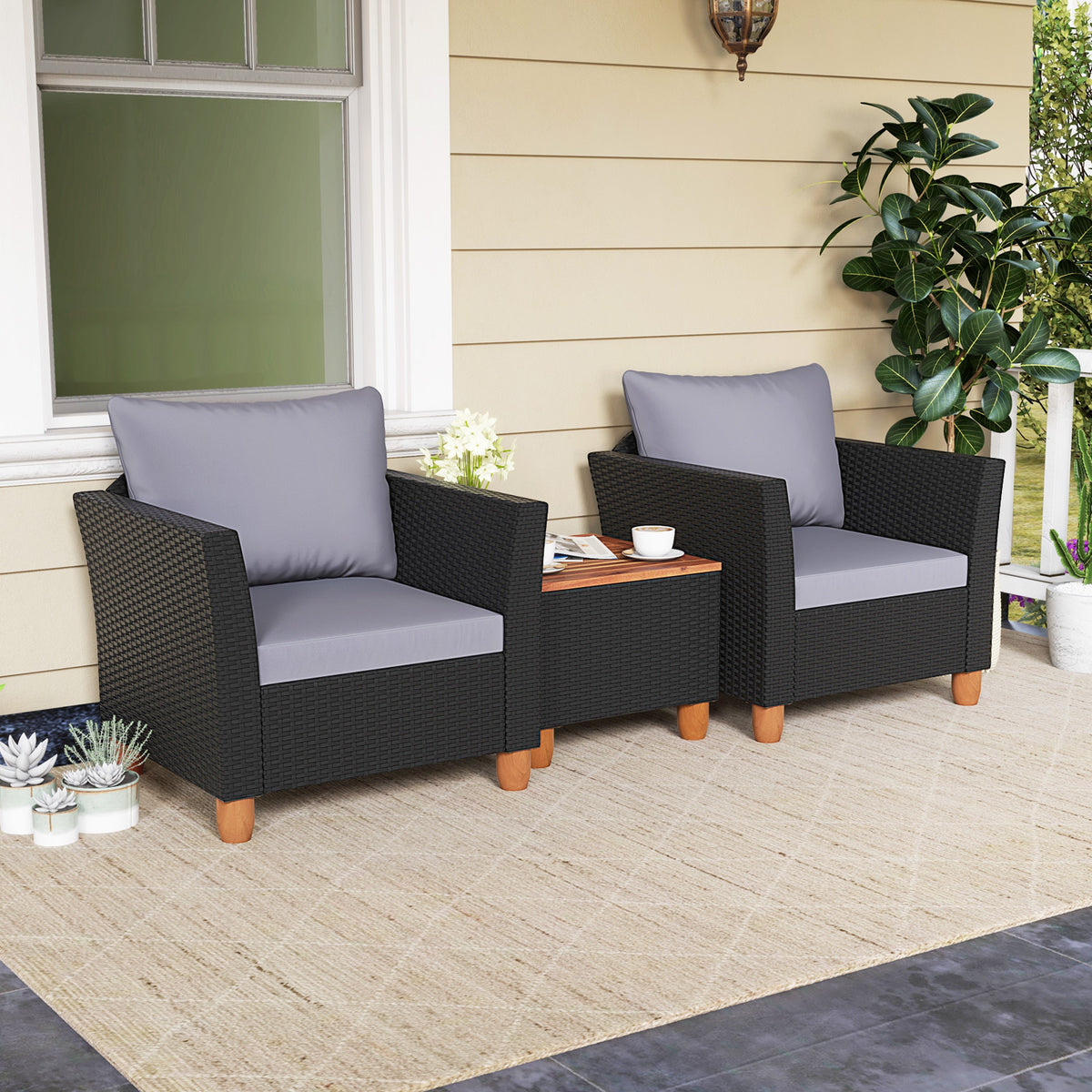 3 Pieces Outdoor Patio Rattan Furniture Set