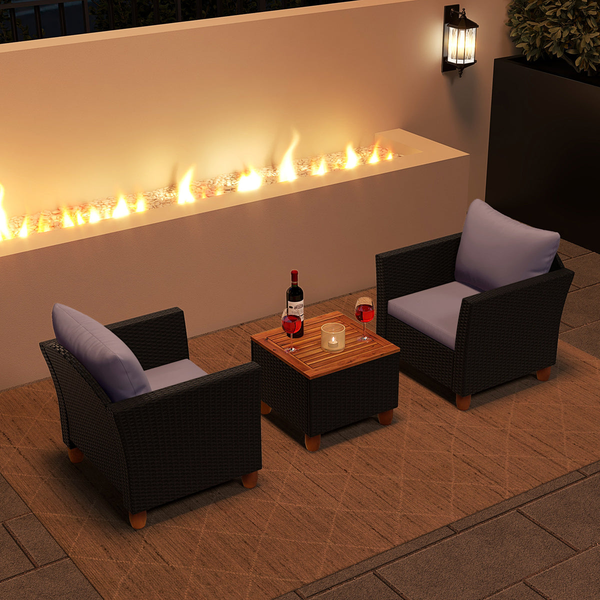 3 Pieces Outdoor Patio Rattan Furniture Set