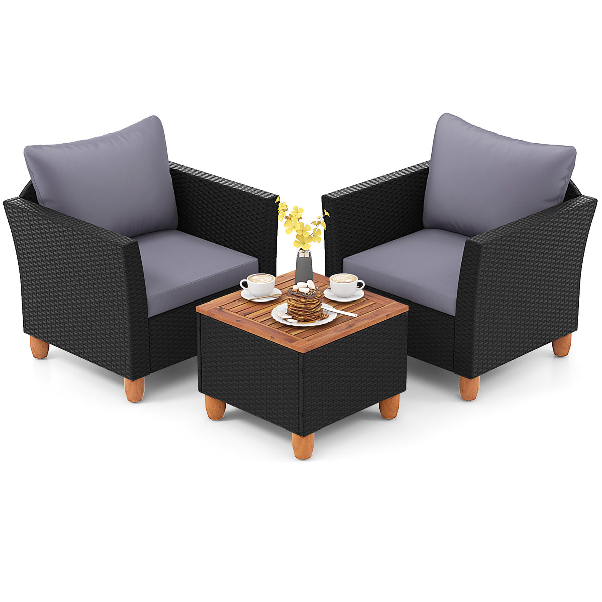 3 Pieces Outdoor Patio Rattan Furniture Set