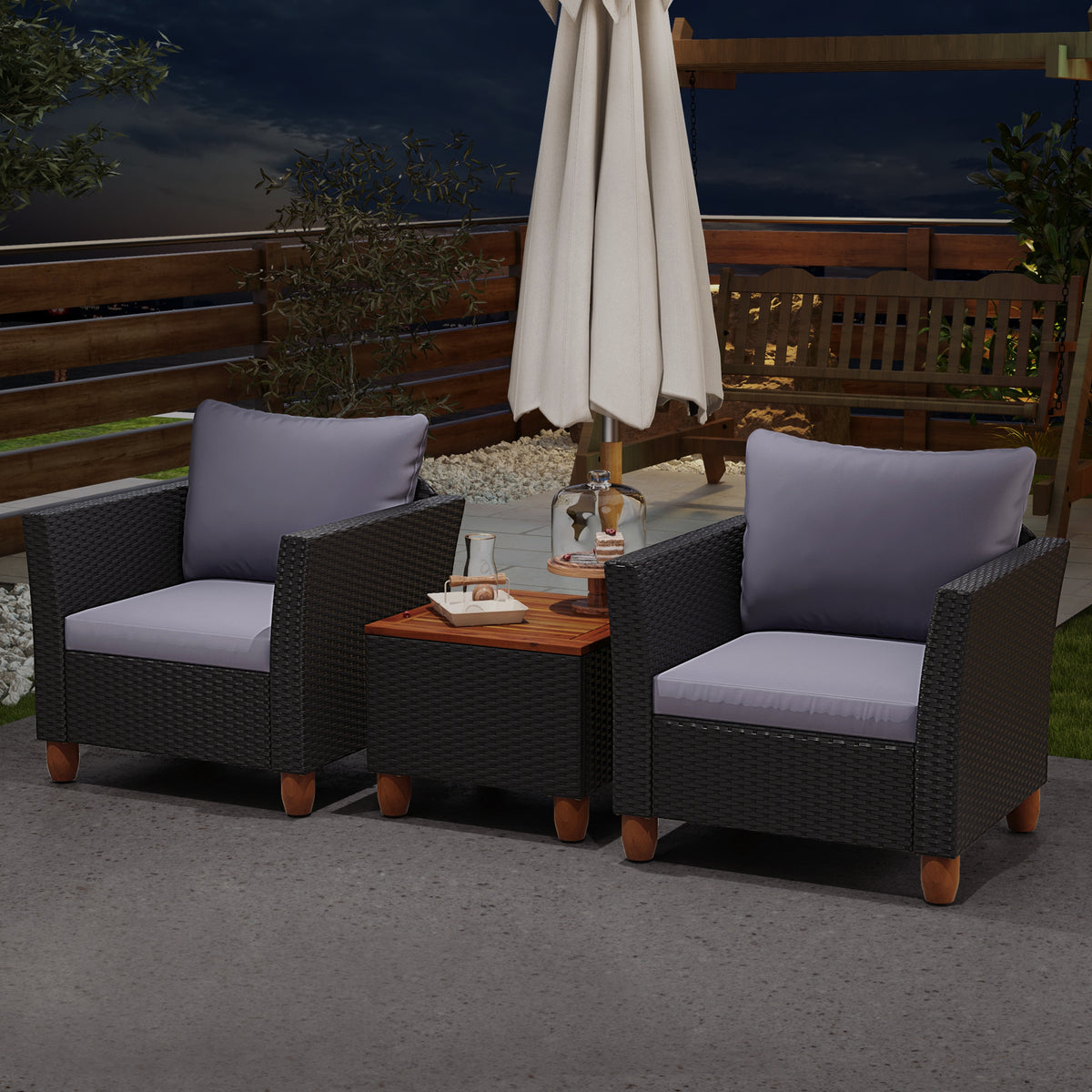 3 Pieces Outdoor Patio Rattan Furniture Set