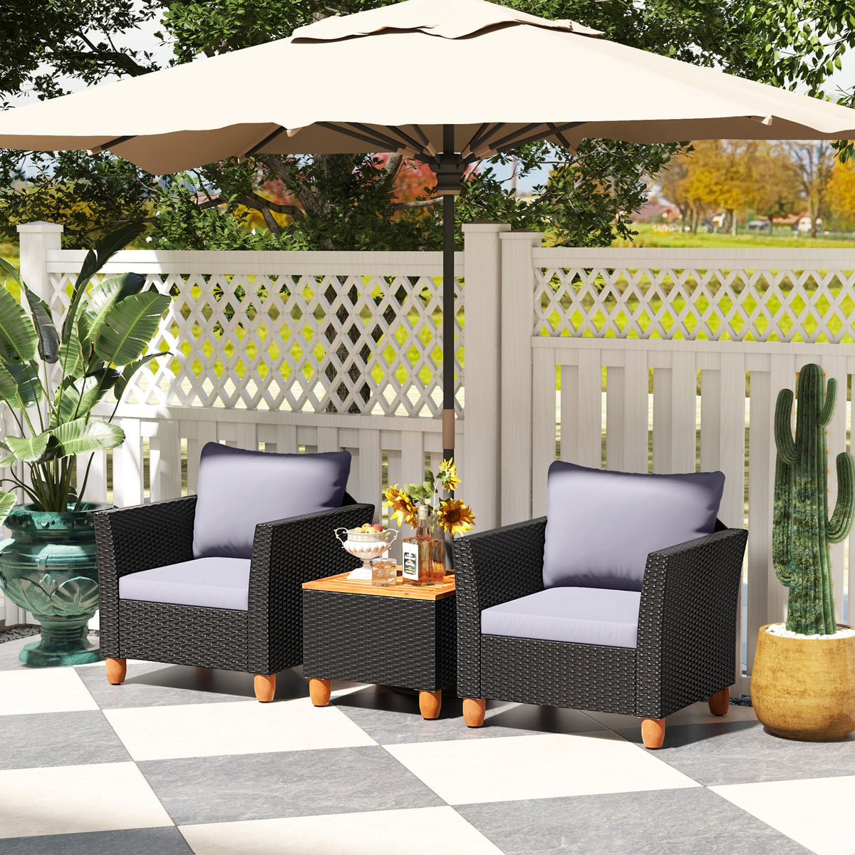 3 Pieces Outdoor Patio Rattan Furniture Set