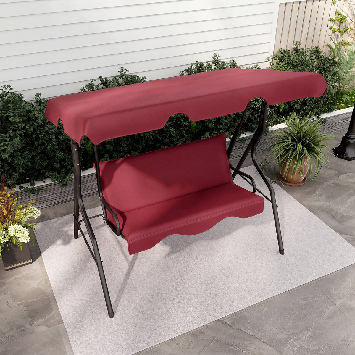 3-Seat Outdoor Patio Canopy Swing with Cushions