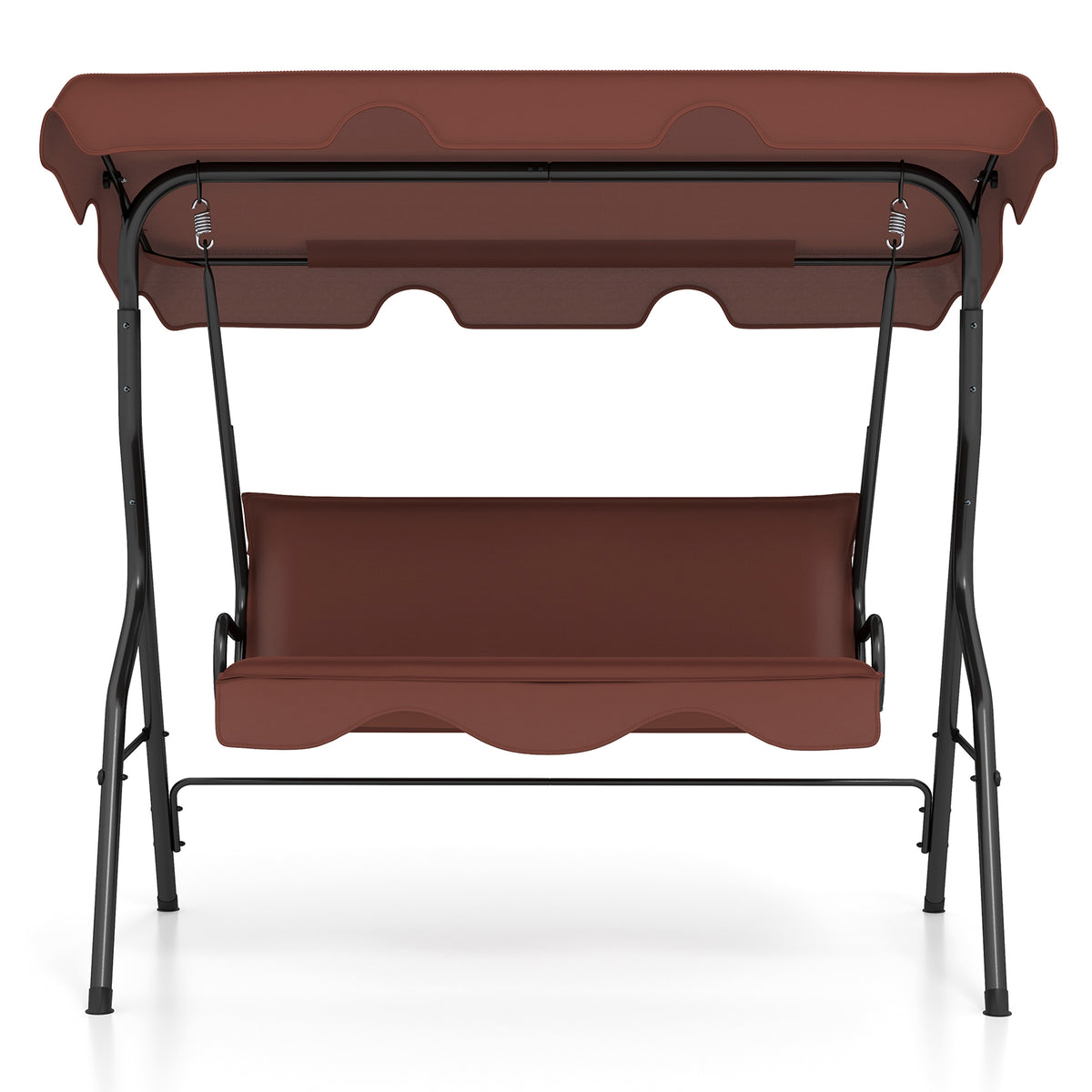 3 Seat Outdoor Patio Canopy Swing with Cushioned Steel Frame