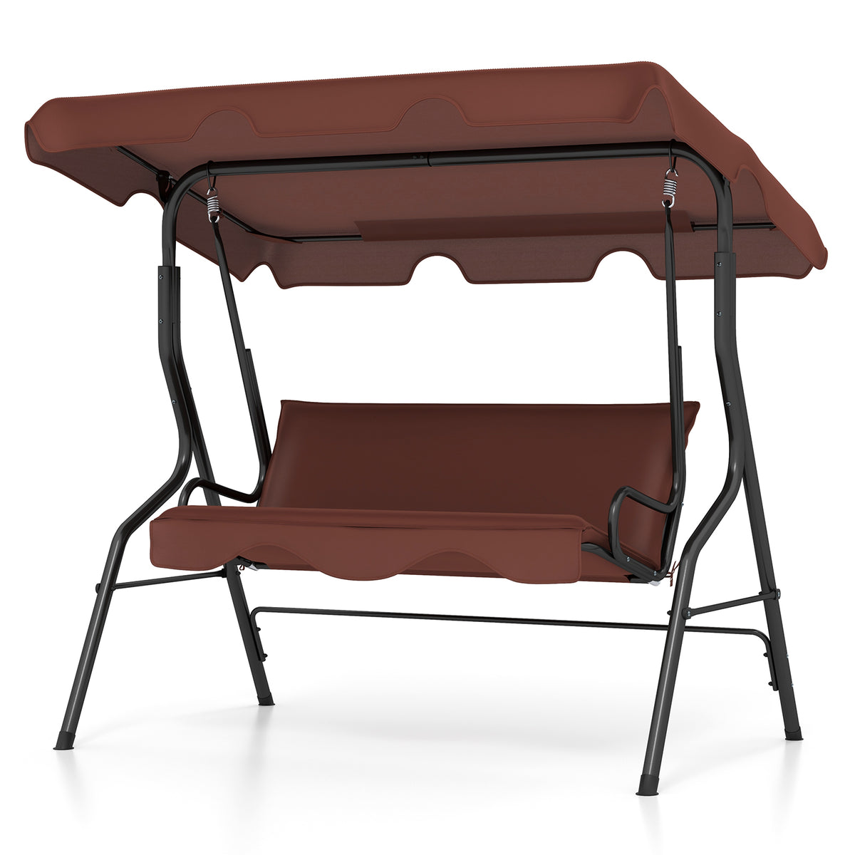 3 Seat Outdoor Patio Canopy Swing with Cushioned Steel Frame