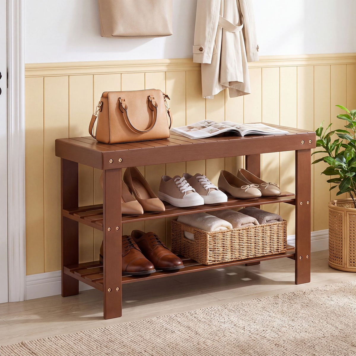 3-Tier Bamboo Shoe Storage Bench