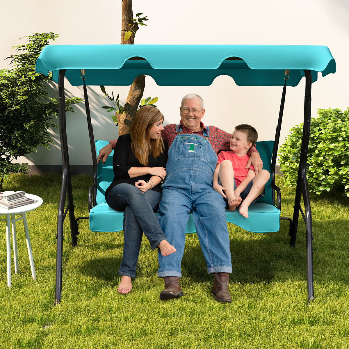 3-Seat Outdoor Patio Canopy Swing with Cushions