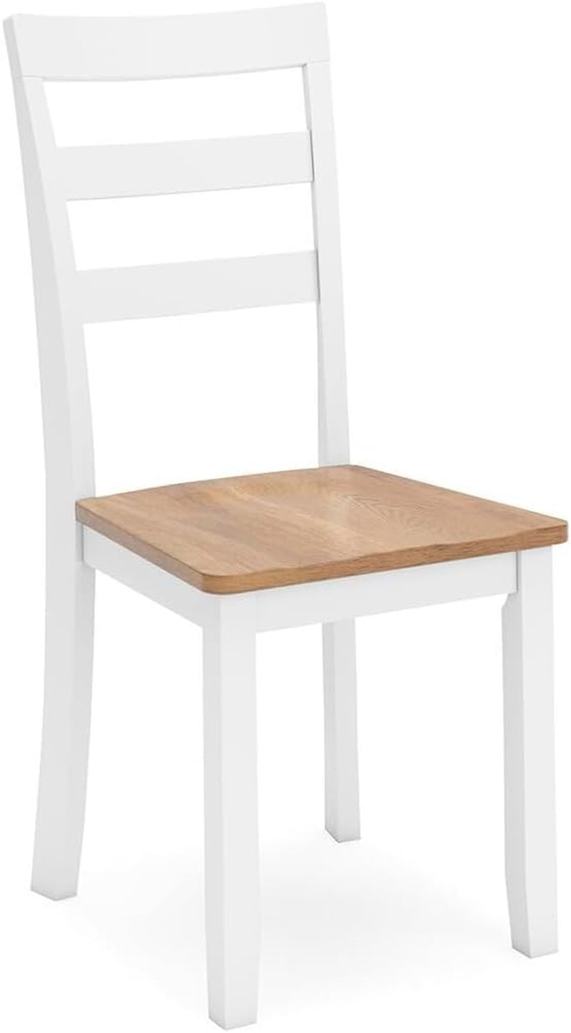 Full view of a white ladder-back dining chair with a light wood square seat on a white background.