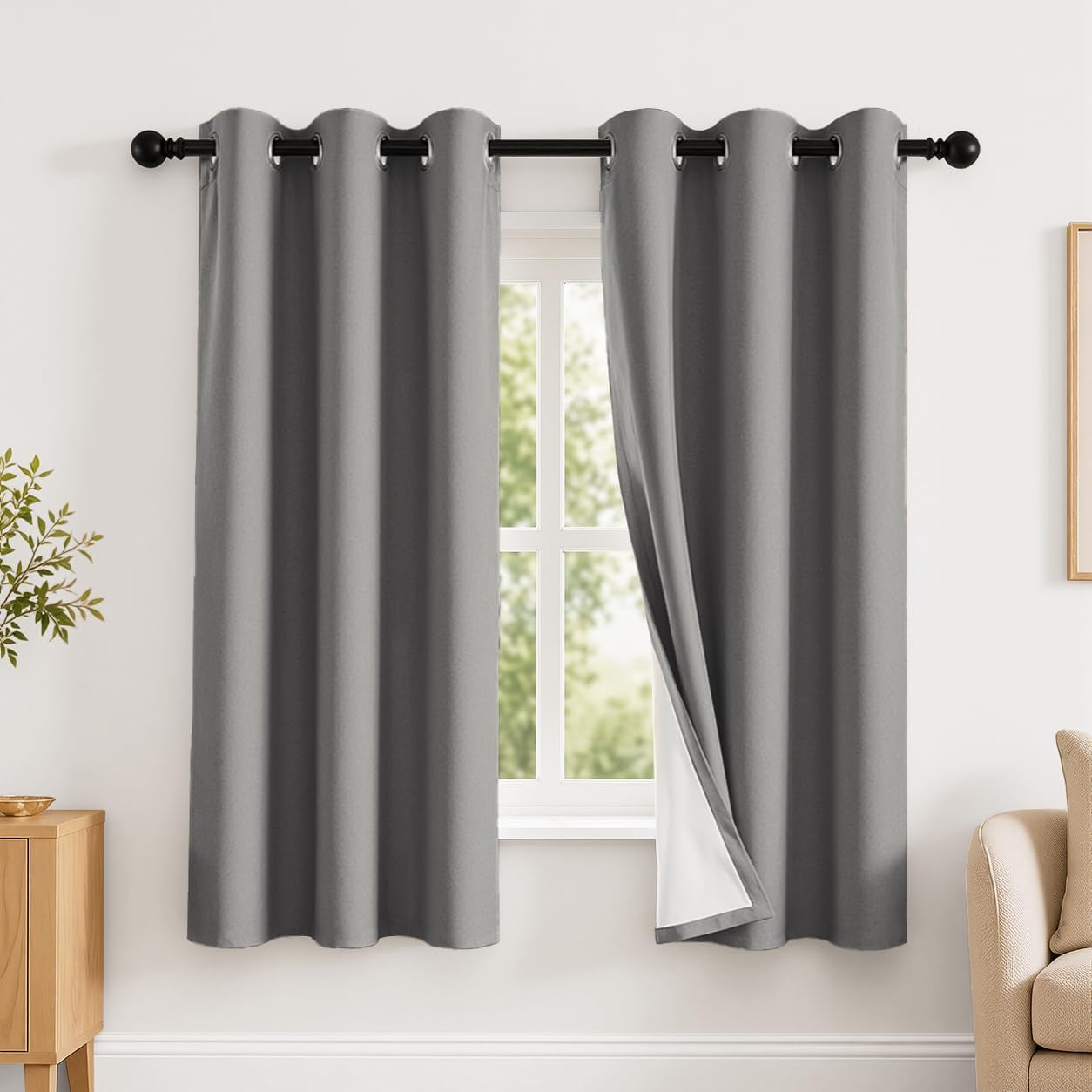 2 Panels 100% Blackout Curtains, Midweight Grommet Drapes | Thermal Insulated Drapes With White Backing, gallery view 91