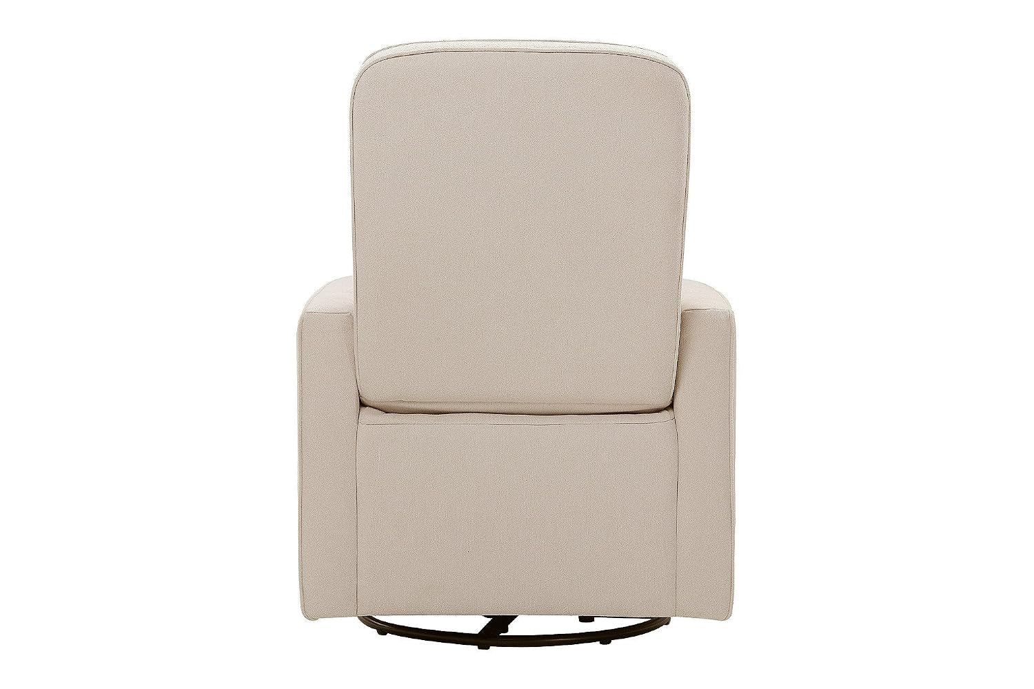 Rear view of cream glider chair showing tall straight back and square silhouette