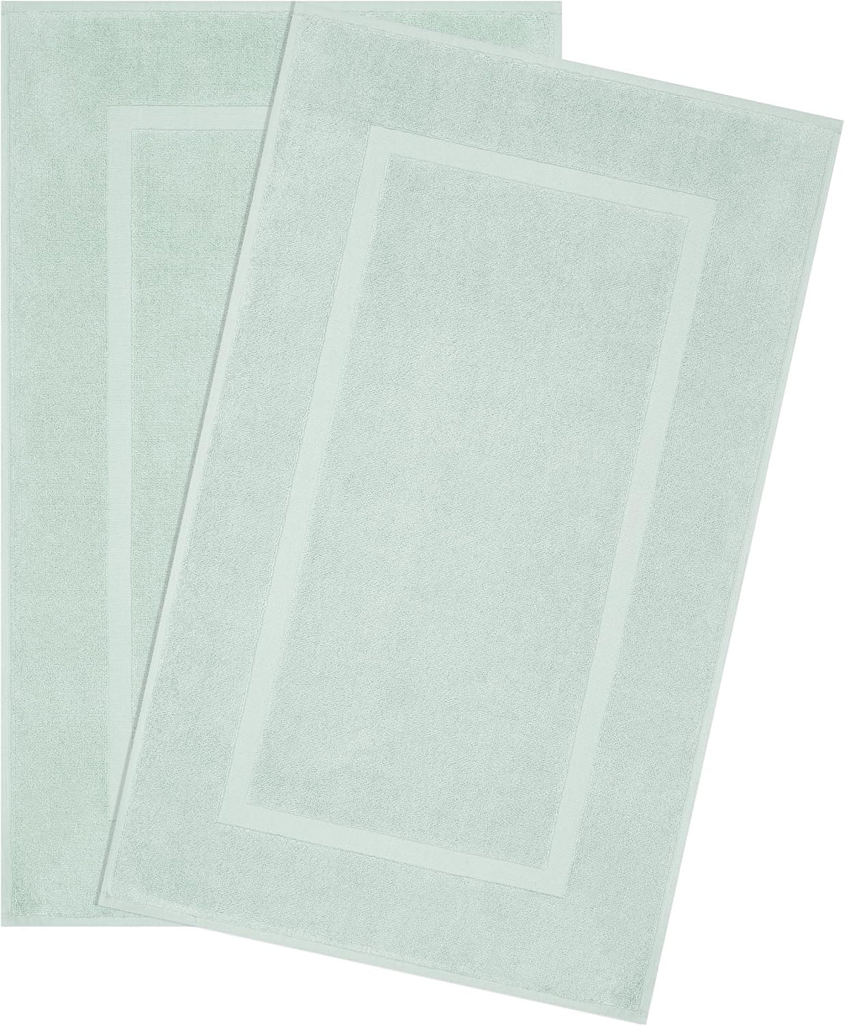 Two overlapping mint-green bath mats shown flat, each featuring a rectangular inner border