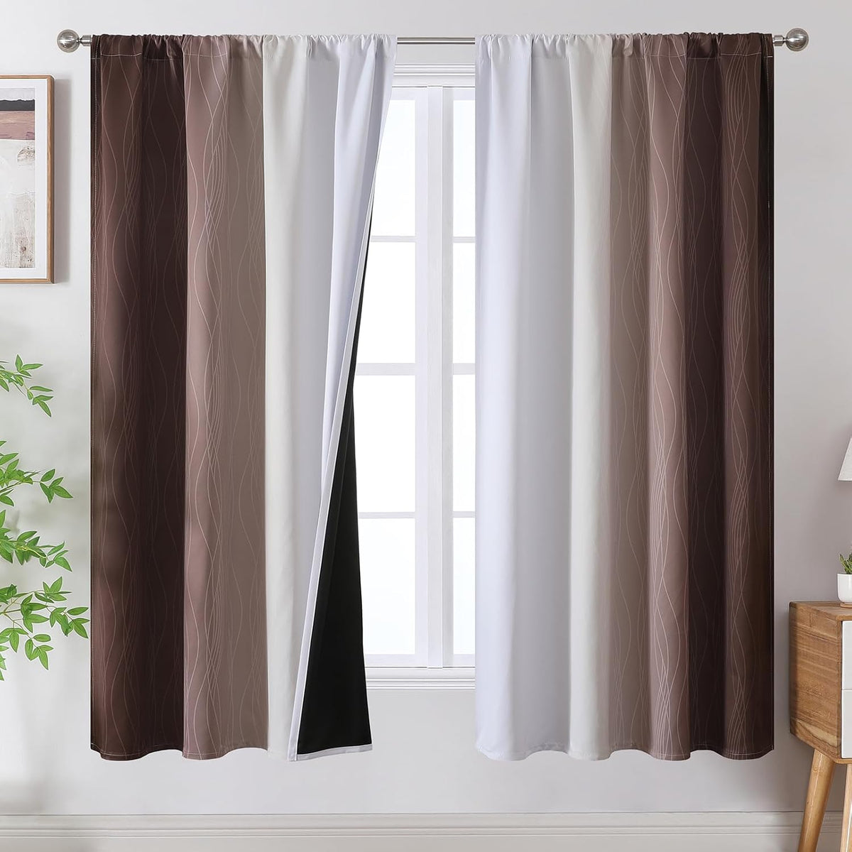 Brown and Greyish White Ombre Blackout Curtains for Bedroom 2 Panels 52x84 | Estelar Textiler Gradient, gallery view 71
