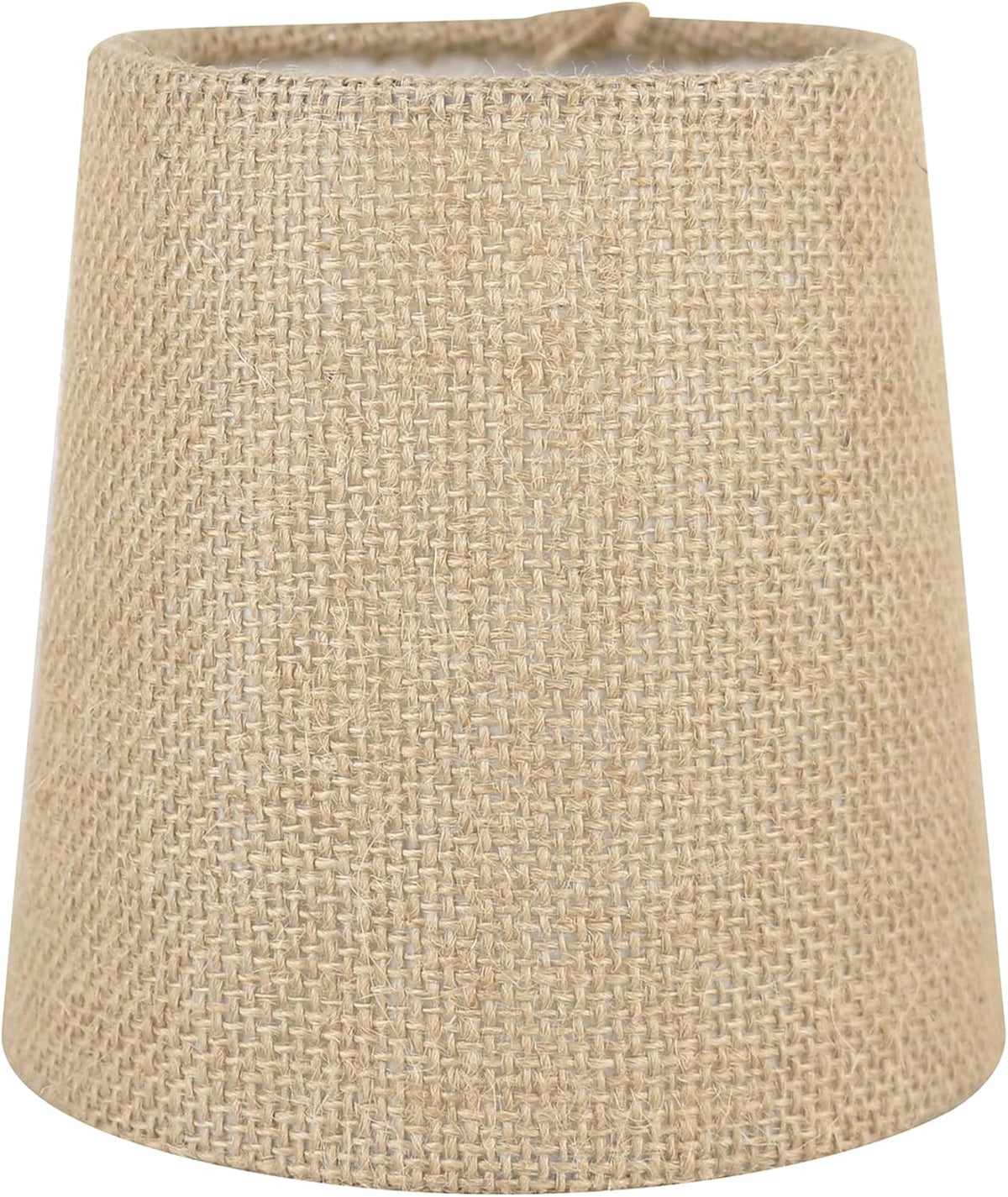 Close-up frontal view of natural burlap shade texture and woven fabric on the lampshade
