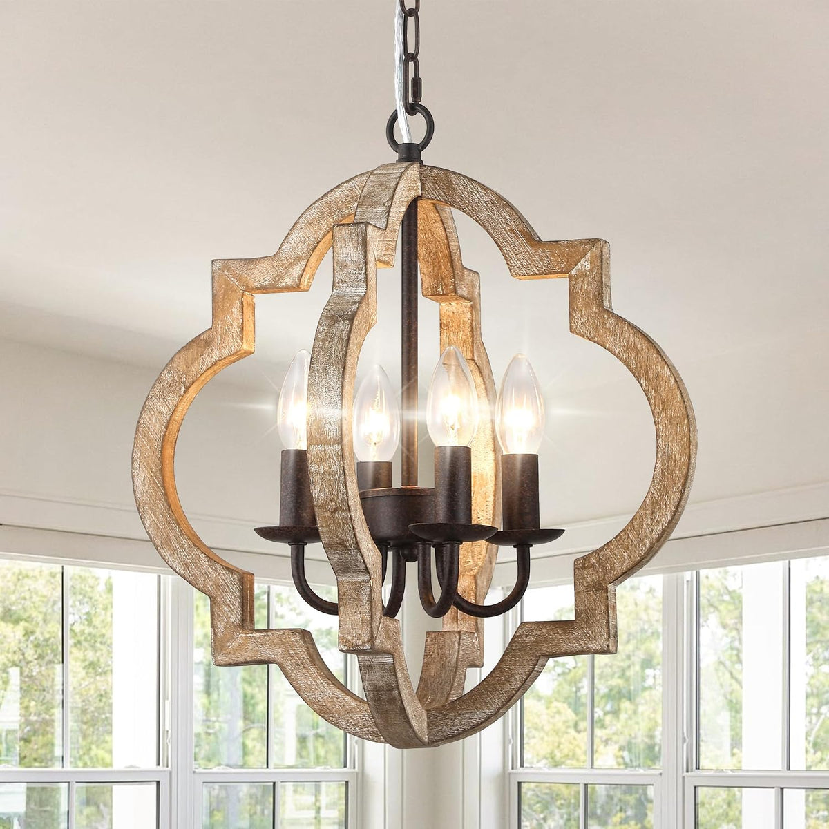 20" Wood Farmhouse Chandelier for Dining Room