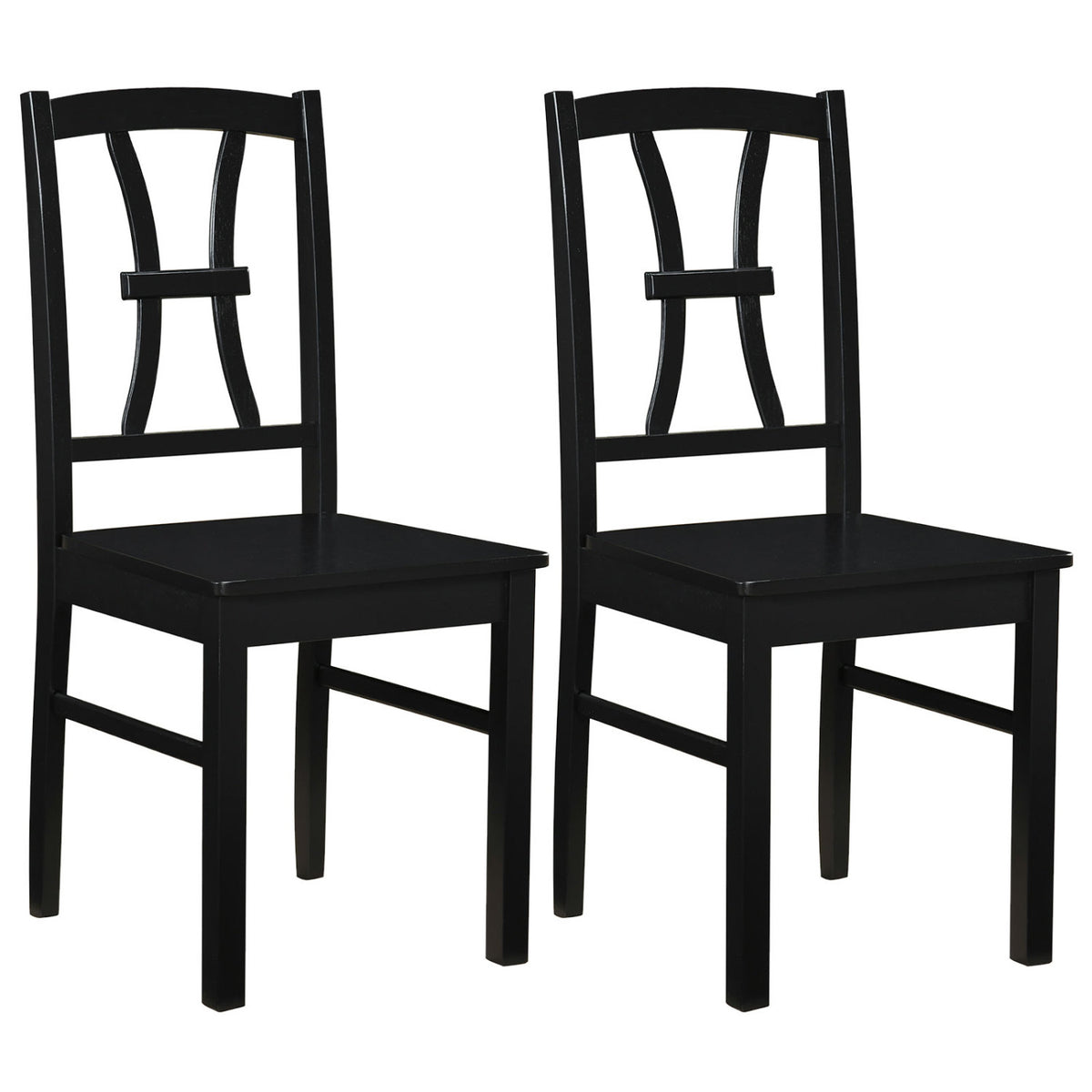 Pair of black cross-back dining chairs shown against a plain white background.