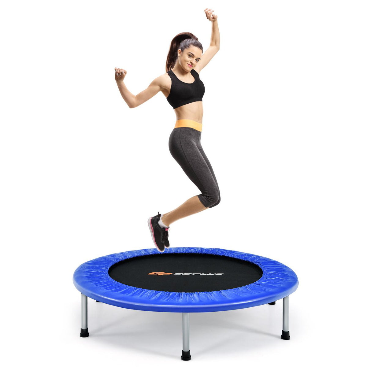 40" Foldable Fitness Trampoline with Safety Pad for Adults and Kids, Blue
