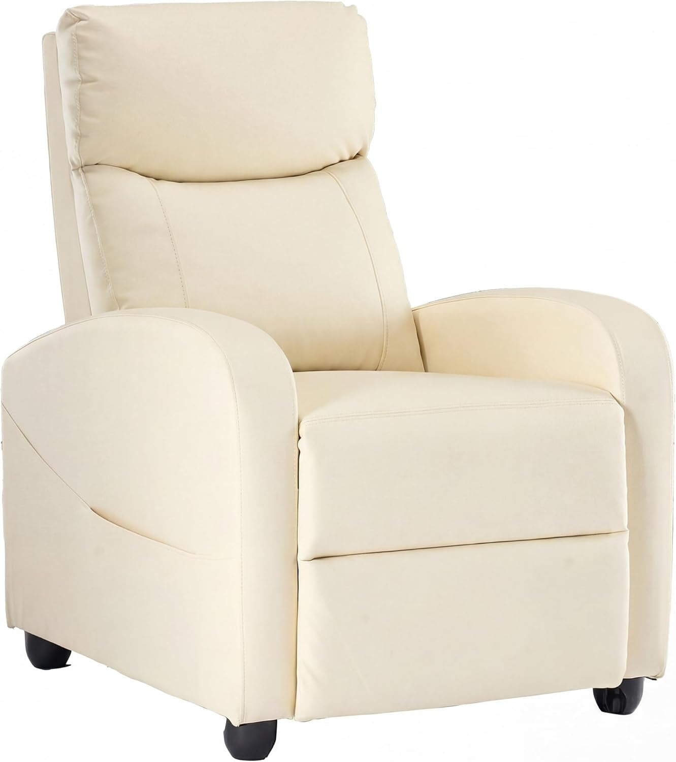Cream/off-white recliner shown angled right on white background highlighting its smooth upholstery.