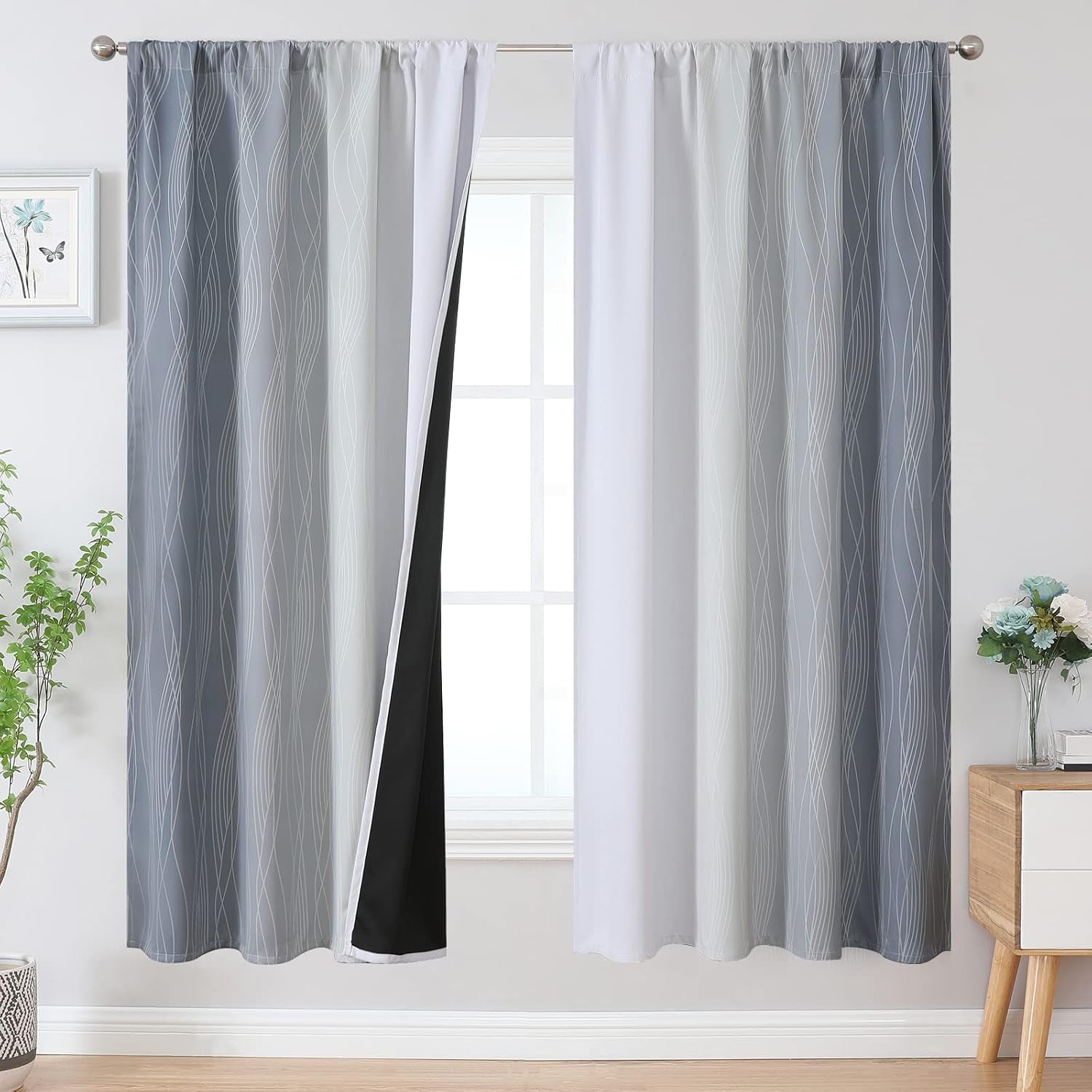Brown and Greyish White Ombre Blackout Curtains for Bedroom 2 Panels 52x84 | Estelar Textiler Gradient, gallery view 73