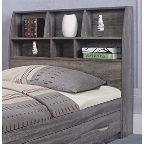 Benzara Contemporary Style Gray Finish Twin Size Bookcase Six Shelves Headboard,