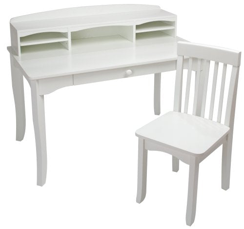 KidKraft Avalon Wooden Children's Desk with Hutch, Chair & Storage - White