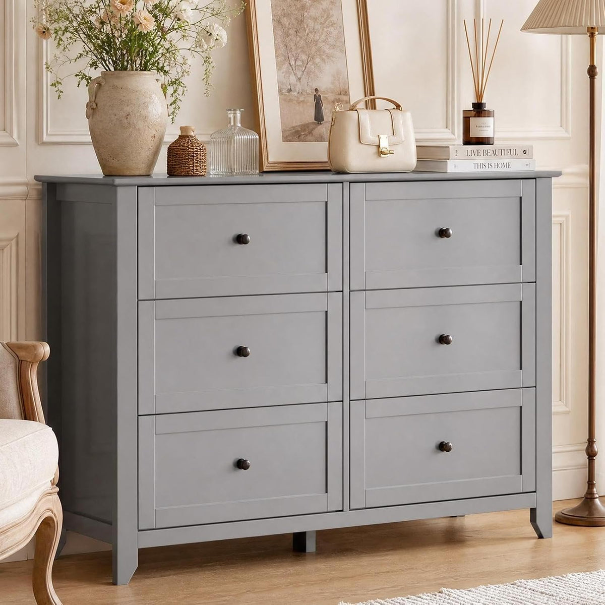 GarveeHome White 6 Drawer Dresser for Bedroom