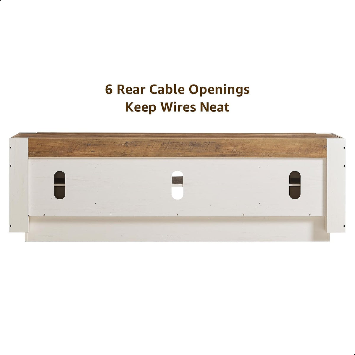 Straight rear view of the console showing three oval cable openings across the back panel