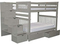 Bedz King Stairway Bunk Beds Full over Full with 4 Drawers in the Steps and 2 Under Bed Drawers, Gray