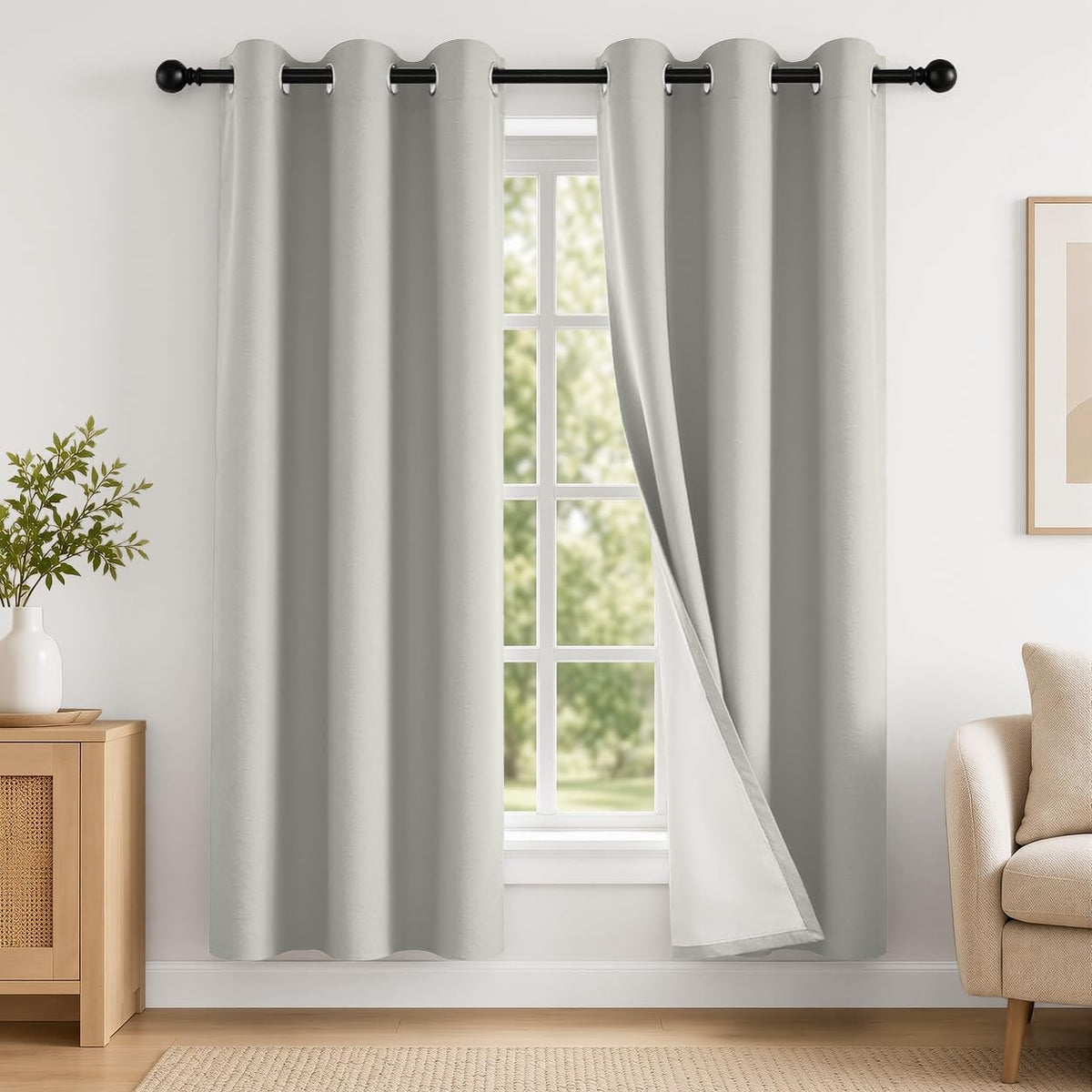 2 Panels 100% Blackout Curtains, Midweight Grommet Drapes | Thermal Insulated Drapes With White Backing, gallery view 66