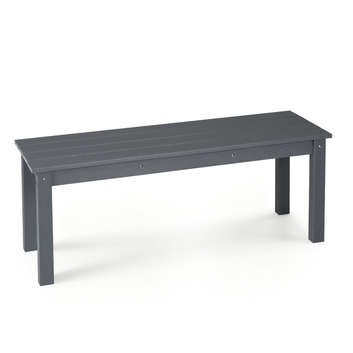 Dark gray slatted bench shown alone against a plain white background.