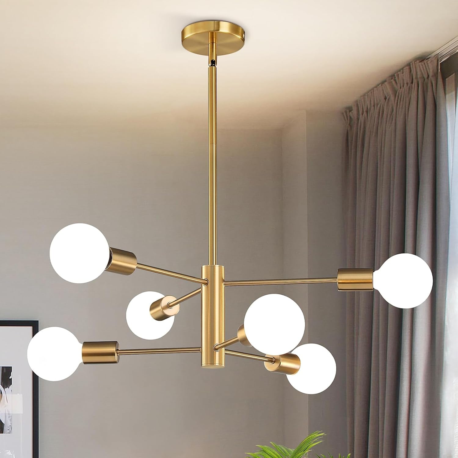 RUIYEY Modern Chandelier Ceiling Light Fixture - 33.4" 12-Light Gold and Black Sputnik Chandeliers, Height, gallery view 11