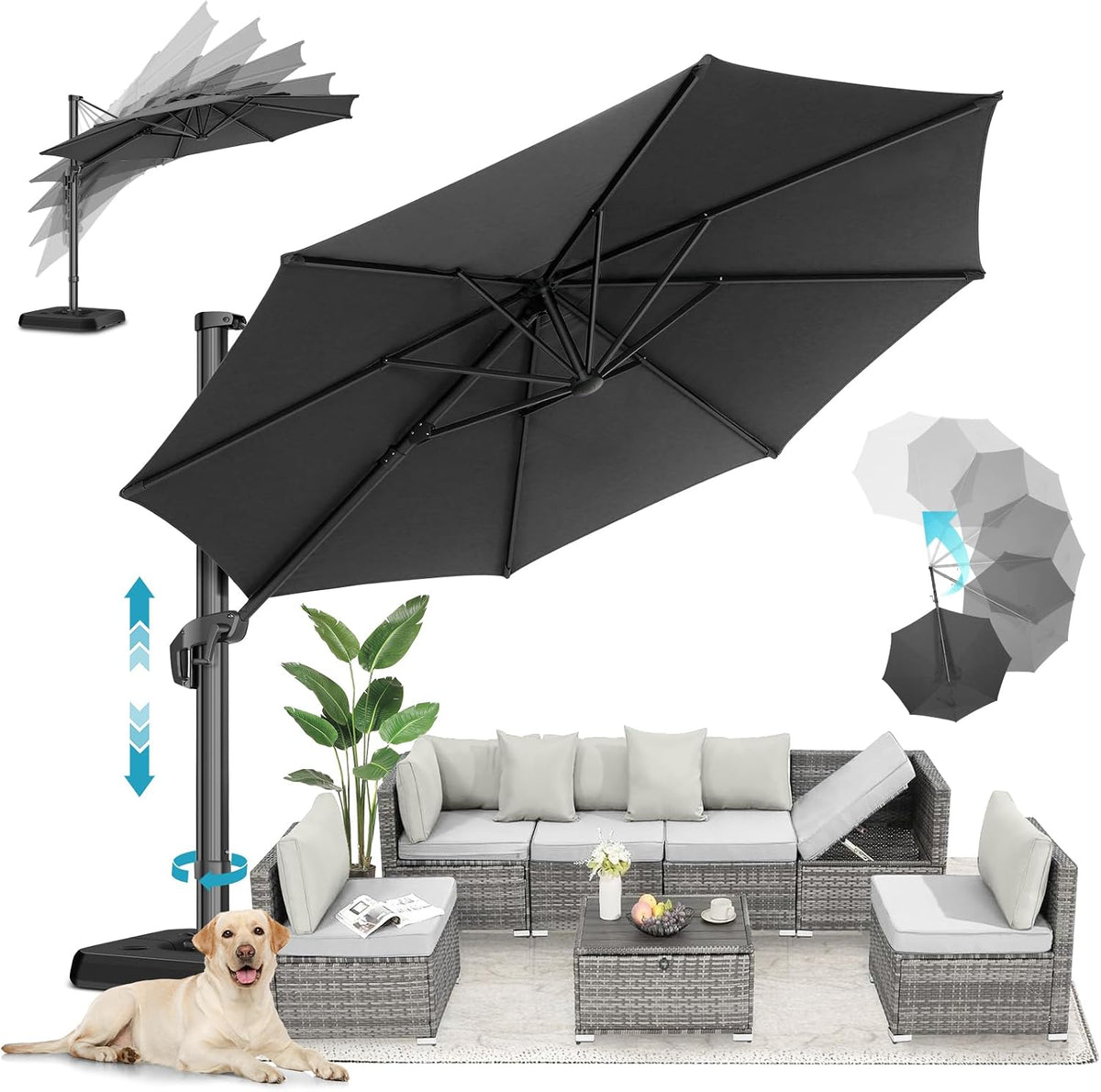 HOTEEL 10x10ft Patio Umbrella Cantilever Umbrella Double Top - Upgrade and Intensify - 360 Rotation and 5, gallery view 25