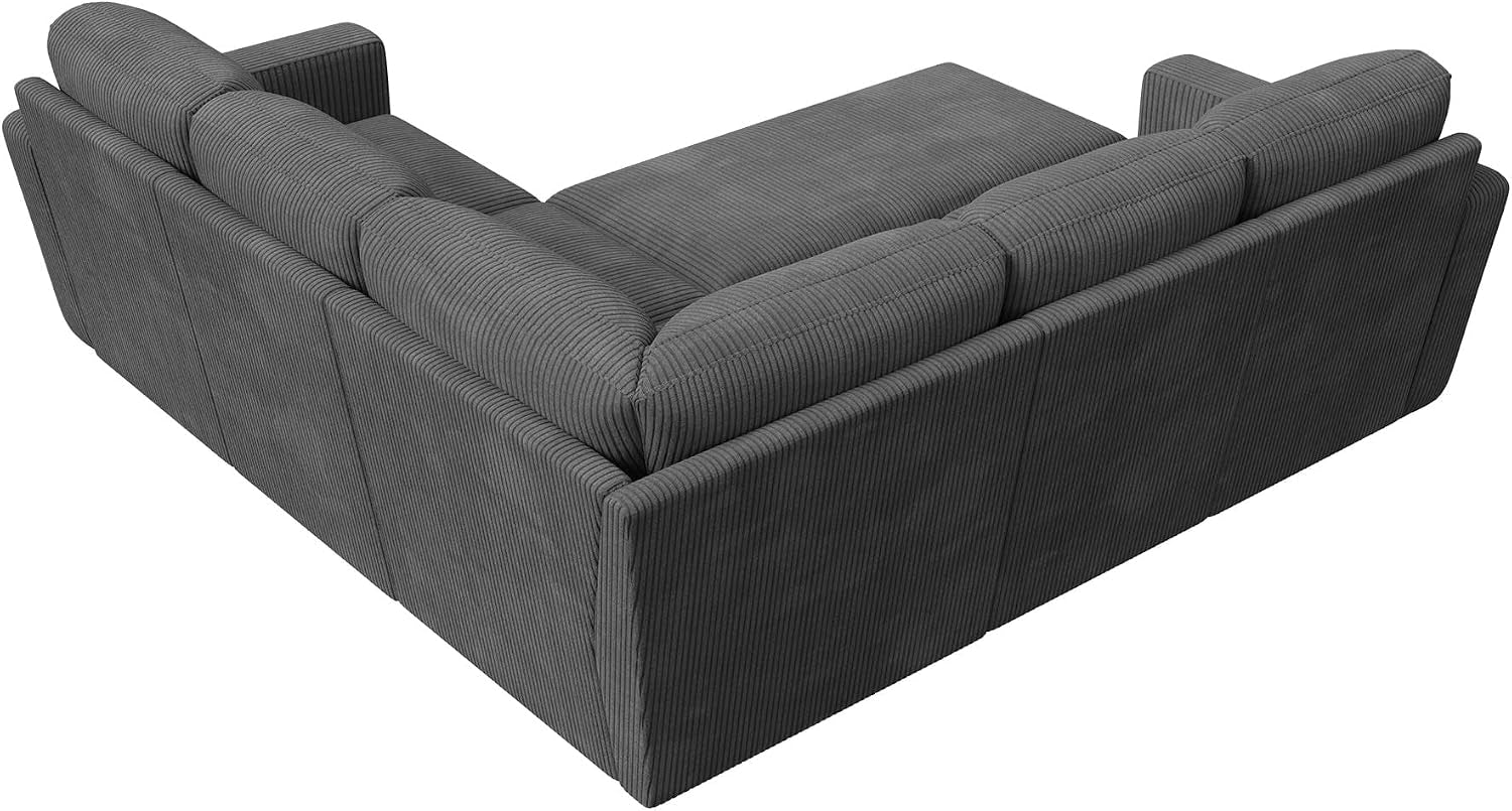 Modular Sectional Sleeper Sofa with Pull Out Bed, Corduroy L Shaped Couch with Storage Seats, Convertible Sectional Couches for Living Room, Dark Grey