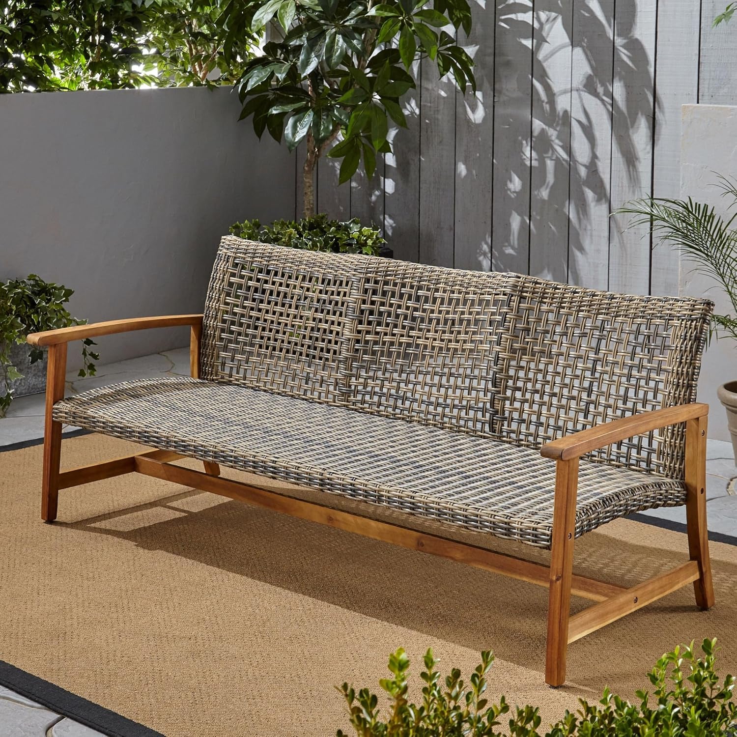 Wicker Sofa, Acacia Frame, 75.50"W x 31.00"D