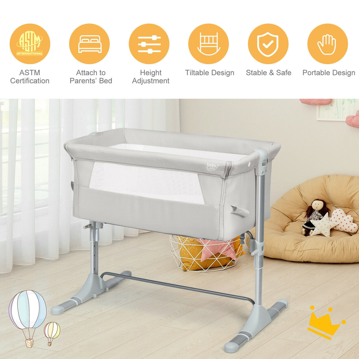 Travel Portable Baby Bed Side Sleeper Bassinet Crib with Carrying Bag
