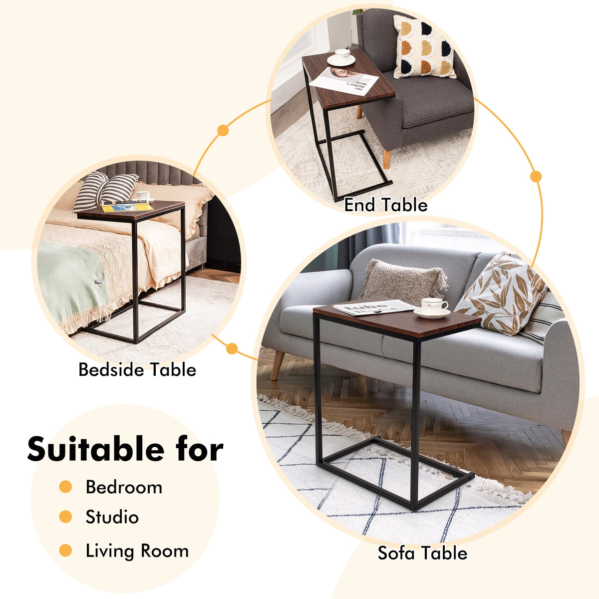 26 Inch Beside Sofa Laptop Holder End Stand Desk, Dark Brown