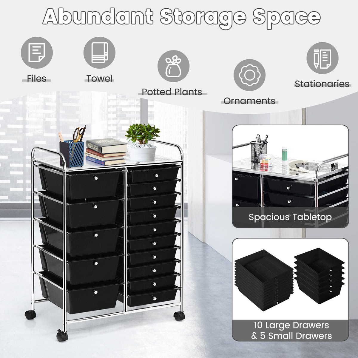 15 Drawers Rolling Storage Cart Organizer