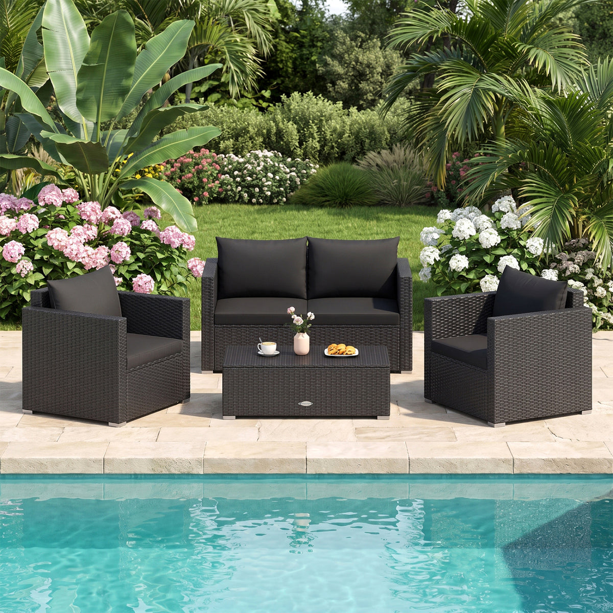 4Pcs Patio Rattan Cushioned Furniture Set